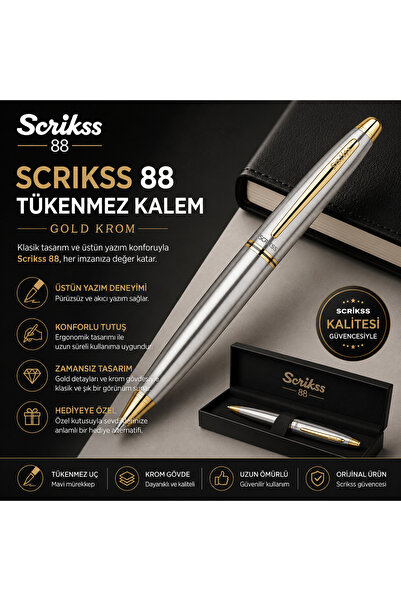Scrikss İsme Özel Gold Krom Tükenmez Kalem Hediye Paketli