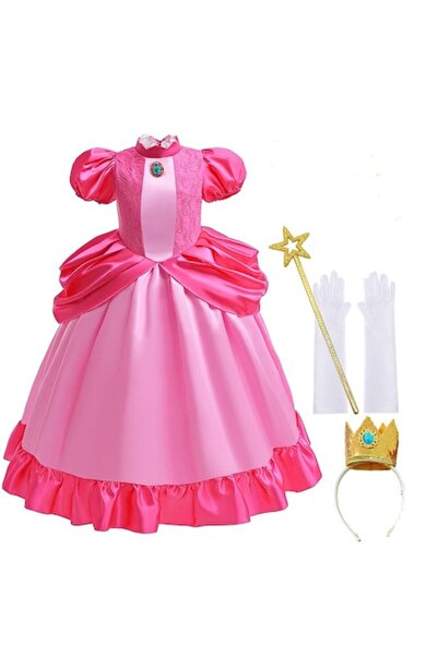 Funny Party Shop Rochie Prințesa Peach cu accesorii, Super Mario, roz, 3-4 an...