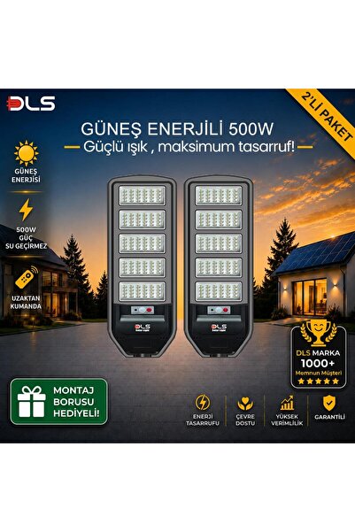 DLS 2'li Paket 500W Güneş Enerjili Solar Sokak Lambası Hareket Sensörlü LED B...