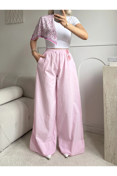 SUMEF Pink wide leg elastic waist organic fabric 100% cotton standard size 38...