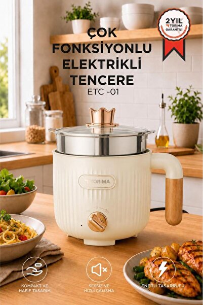 Torima Çok Fonksiyonlu Elektrikli Çelik Tencere 1.6L Buharlı Yağda Pilav Yeme...