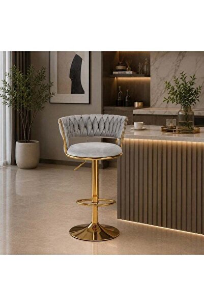 N.zone Modern Luxury Velvet Upholstered Bar Stool with Golden Metal Base Heig...