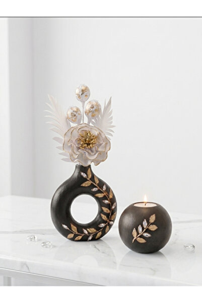 LUNİVAA HOME Handmade Black, Stone Object Set – Ring Vase and Globe Tealight ...