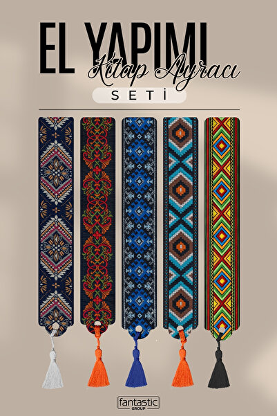FANTASTIC Set of 5 Handmade Tasseled Woven Bookmarks – Authentic Patterned Fa...