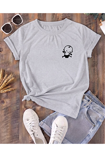 UNCİA OUTDOORS Women's Cute Baby Print Crew Neck Oversized Combed Cotton T-Shirt
