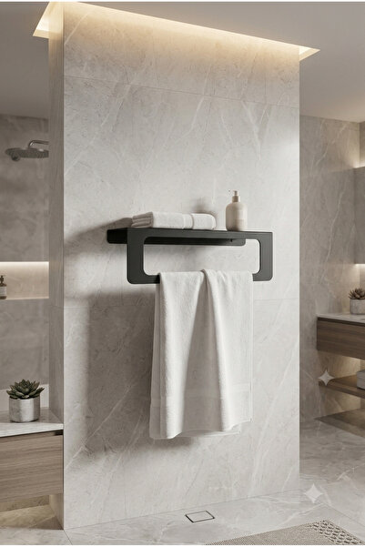 EVA METAL TASARIM Büyük Boy Raflı Havlu Askısı, Metal Raflı Havluluk, Mutfak, Banyo Raflı