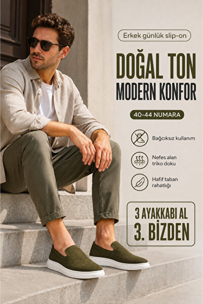 Ayakkabı Deryası Erkek Triko Bağcıksız Slip-On Günlük Hafif Sneaker Ayakkabı ...