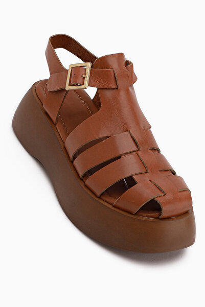 Limoya Yonna Genuine Leather Tan High-Heeled Women's Sandals