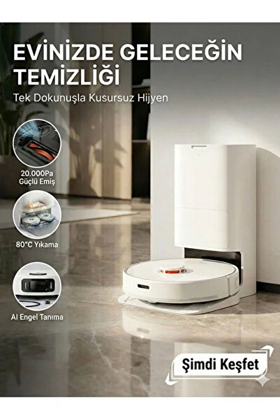 Xiaomi Akıllı Süpürge Beyaz 20.000 Pa Güçlü Emiş 5200 mAh Pil 140 Dakika Çalı...