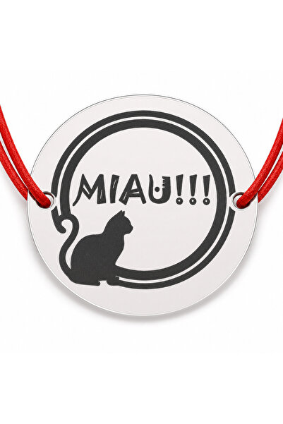 Simoshop Brățară argint 925 cu pisică MIAU!!!, șnur reglabil — cadou iubitoar...