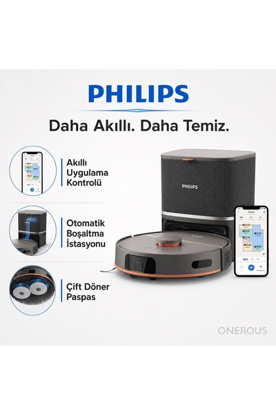 Philips 5000 Serisi Robot Elektrikli Süpürge, Çift Döner Mop, Süpürme ve Pasp...