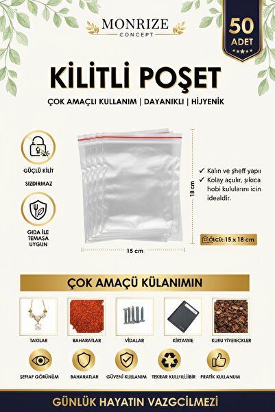 Monrize Concept 15X18 cm Ziplock Bags 50 Pieces |   Transparent Ziplock Bag |...