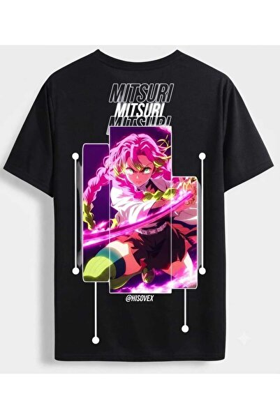 classy moda Tricou negru oversize unisex cu imprimeu cu personaje anime