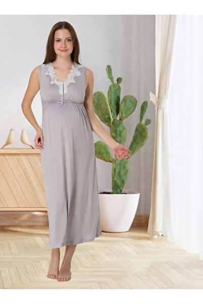 Effortt Dvina Maternity Nightgown with Straps - Gray