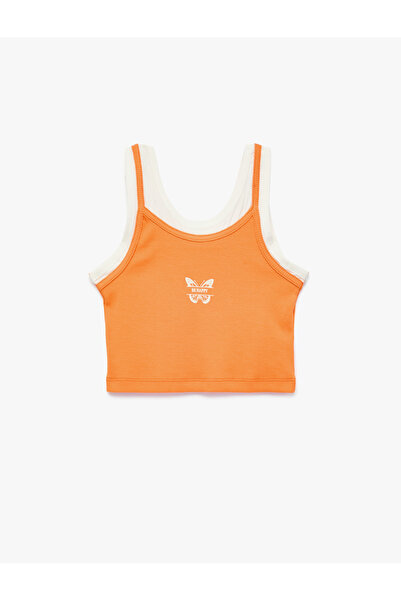 Koton Butterfly Printed Cotton Crew Neck Strappy Crop Tank Top