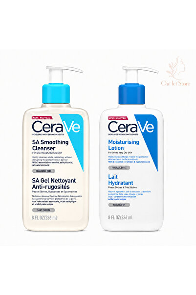 CeraVe ثنائي سيرافي للتنظيف والترطيب - غسول SA + لوشن 236 مل