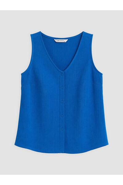 LC Waikiki Trendlucky V-Neck Ribbed Blouse with Difference in Color