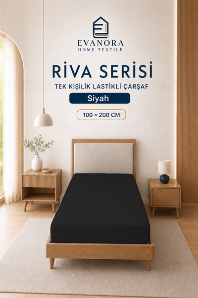 evonora ملاءة سرير مطاطية سوداء مقاس 100 × 200 سم – مناسبة تمامًا، ناعمة وقاب...