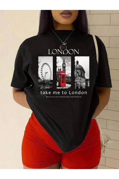 23ERVA London Letter Print Short Sleeve T-Shirt Women Spring Summer Casual Ro...