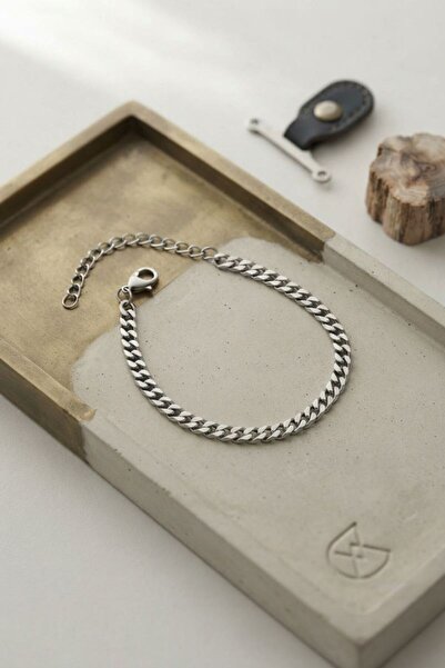 norsary 316L Steel Silver Color Thin Cuban Chain Model Men's Bracelet