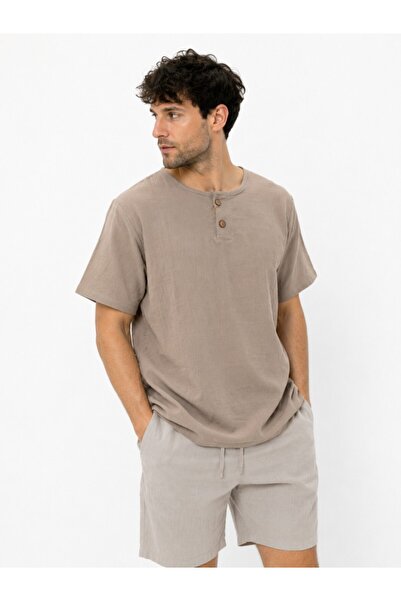 Mulberry Men's Muslin Short Sleeve Buttoned T-Shirt |   Breathable Cotton Tex...