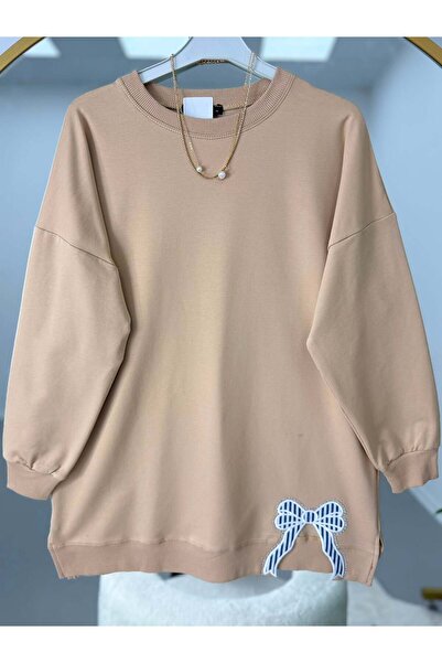 modasindoma Ribbon Embroidered Hijab Tunic Beige