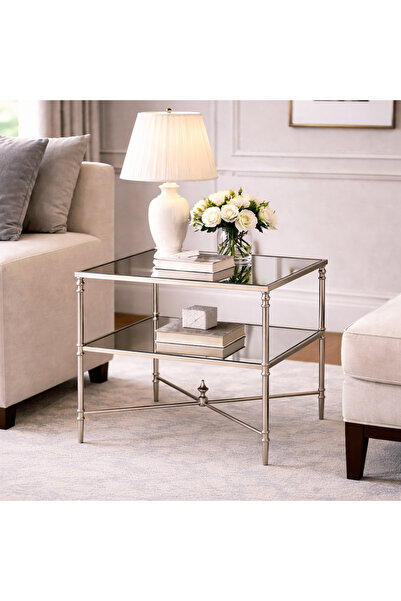 UTTERMOST Henzler 65 W x 66 H x 45 D Silver Rectangle End Table with Mirror Top