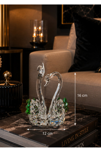 Hinora Kristal Model Kuğu Figürlü Dekoratif Şık Salon Ofis Hediyelik 16x12cm