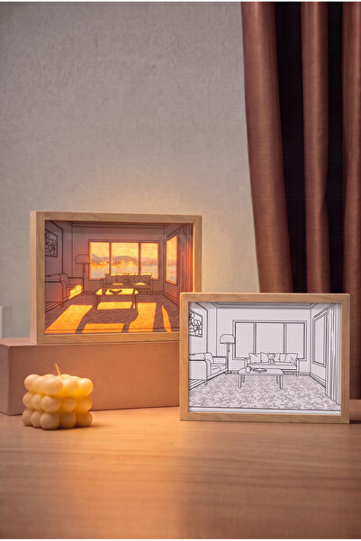 LunArt Dekoratif Oda Temalı Işıklı Çerçeve - Masaüstü Dekoratif Gece Lambası ...