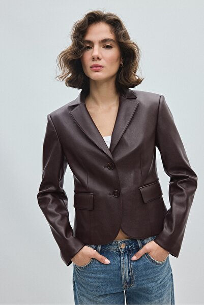 Stradivarius Kısa suni deri blazer ceket