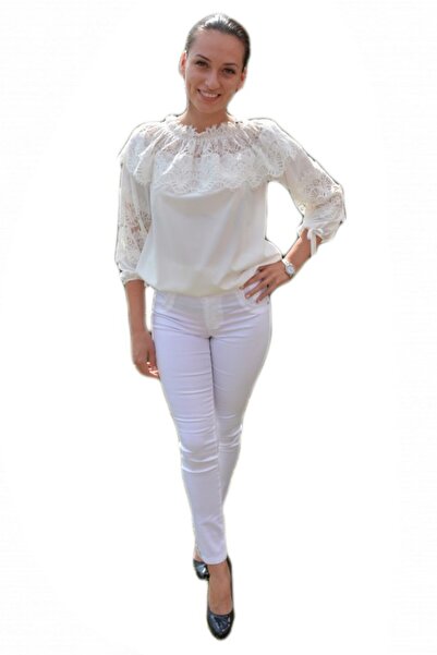 OEM Pantalon de vara de culoare alba, model lung cu croi conic