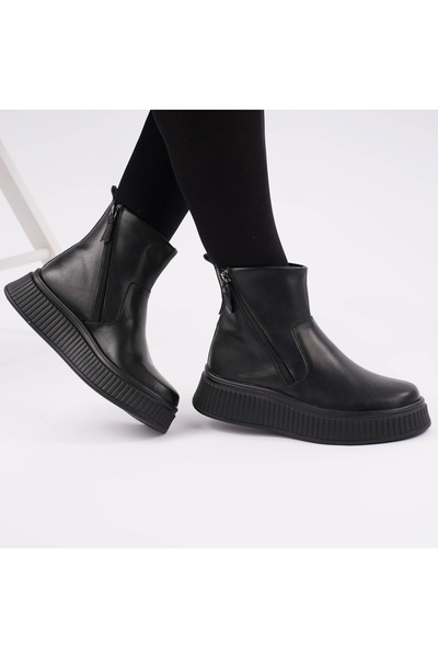 OEM Ghete Imblanite Piele Naturala Talpa Comoda Negru