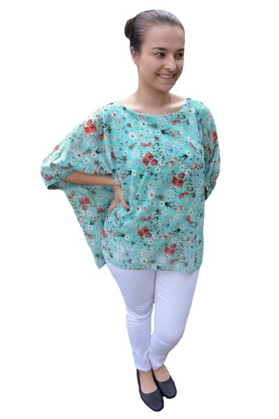 OEM Bluza casual Vivien cu imprimeu camp flower,nuanta de turcoaz