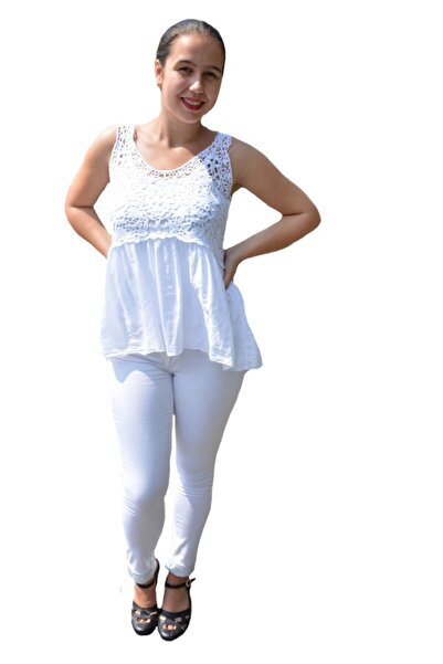OEM Bluza Edela, tip maiou, model cu broderie, nuanta alb