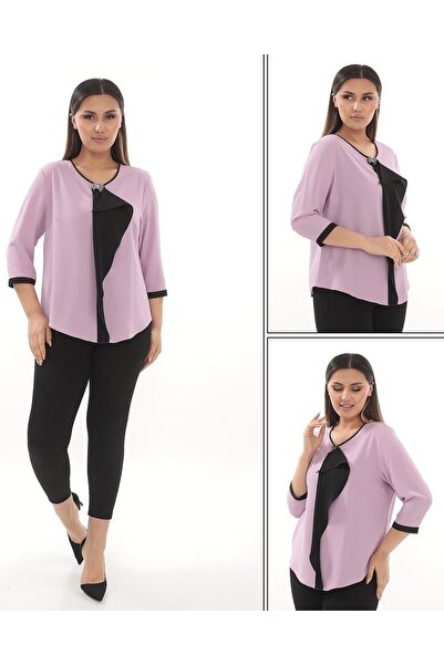 OEM Bluza casual-eleganta nuanta de pudra cu maneca trei sferturi