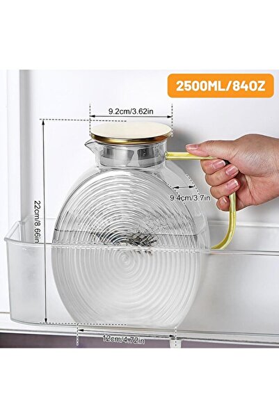 Lumindra Borosilikat Cam Şeffaf Salyangoz Desenli Sürahi 2500 Ml Buzdolabı Ka...