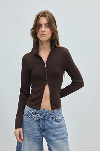 Stradivarius Soft-touch fitted zip-up sweatshirt