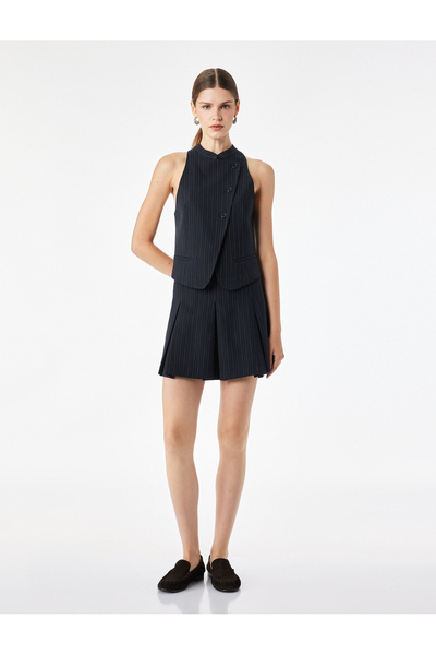 Koton High Waist Pleated A-Line Mini Striped Skirt