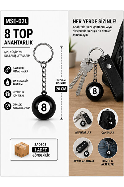 Erzi 8 Numara Top Anahtarlık – Bilardo Topu Tasarımlı Anahtar