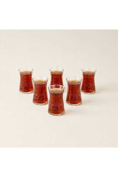 Evidea Kitchen Bloom Ring 6'lı Çay Bardak Seti - Şeffaf / Beyaz