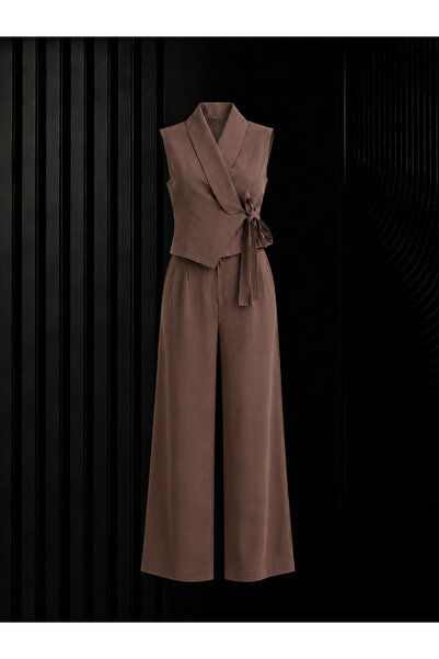 studio fashion 1988 طقم سترة بياقة شال من مزيج الكتان والليوسيل الفاخر باللون...