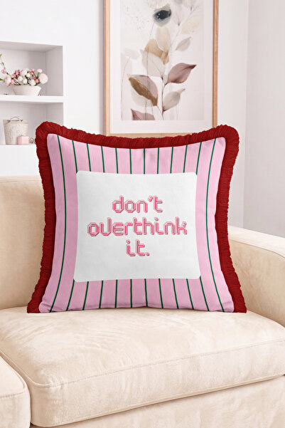 Realhomes Don'T Overthink It Written Striped Pop Design Fringed Throw Pillow ...