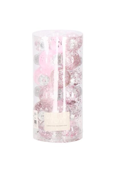 Mandalin , Set globuri de Craciun Inedit, 24 bucati, 5cm, transparente si roz...