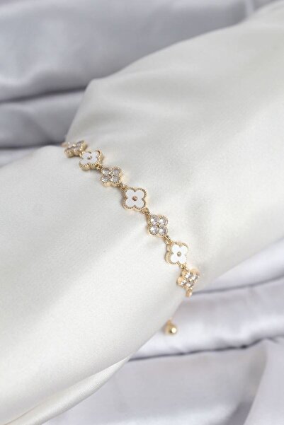 norsary Gold Color Zircon Stone Row Clover Model Women's Bracelet with Elevat...