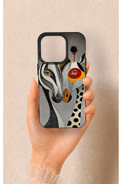 Vip Case iPhone 14 Pro Uyumlu Zebra ve Zürafa Desenli Silikon Kılıf
