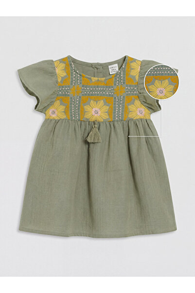 LC Waikiki Trendlucky Embroidered Oval Collar Baby Girl Muslin Dress with a D...