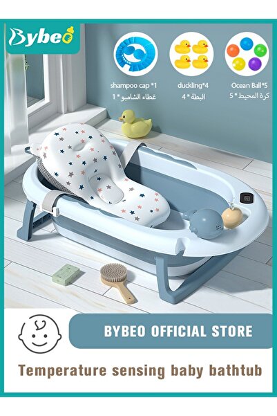 BYBEO 13 PCS Baby Bath Tub Foldable Bathtub With Temperature Sensing + Bathma...
