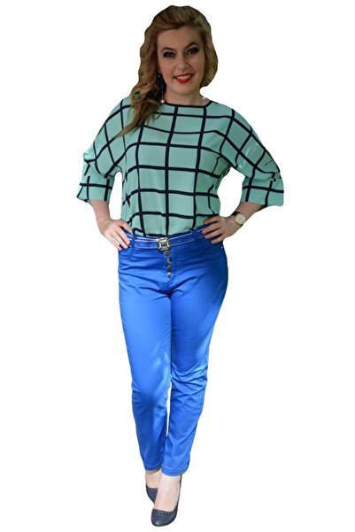 OEM Pantalon casual, de culoare albastra, model lung pentru vara