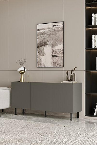Furnitt Home Hitit Konsol Gri 175 cm (100% MDF) Metal Ayak