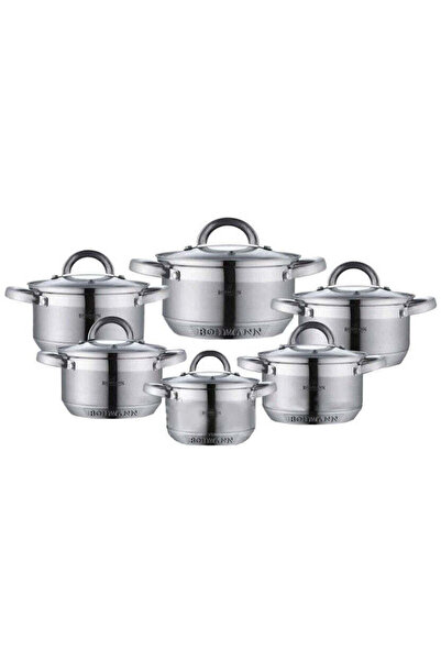 Bohmann Set vase gatit 12 piese, inox 2.1L - 6.5L, manere nituite, grosime 0....